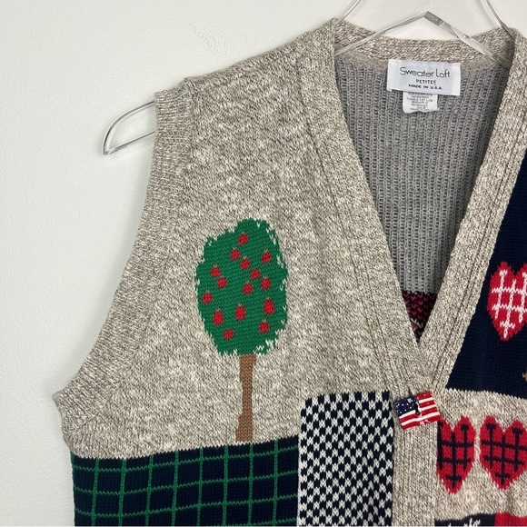 VINTAGE Sweater Loft Americana Intarsia Knit Teacher Vest Small Petite - Picture 2 of 13